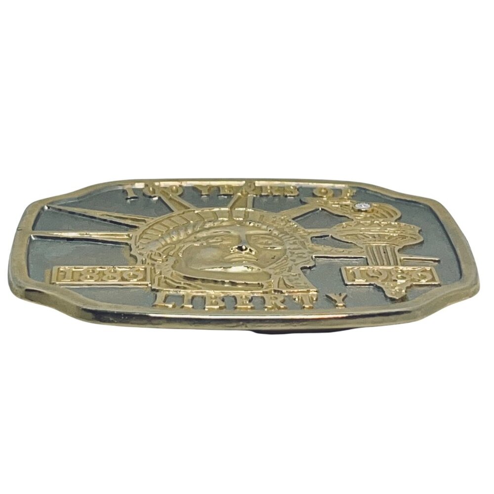 VTG 100 Years Of Liberty 1886-1986 Gold/Silver Tone Rhinestone Belt Buckle - Picture 3 of 5